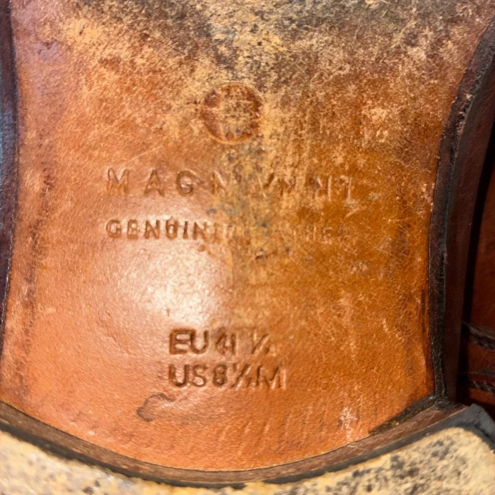 Magnanni Mens Brown Leather Square Toe Derby Dress Shoes EU 41.5‎ US 8.5M
